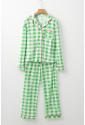 Light Green Christmas Plaid Print Shirt and Pants Pajama Set