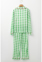 Light Green Christmas Plaid Print Shirt and Pants Pajama Set