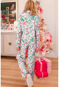 Pink Christmas Berries Plant Print Satin Long Sleeve Pajama Set