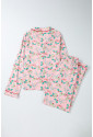 Pink Christmas Berries Plant Print Long Sleeve Pajama Set