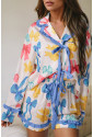 Bow Print Tied Ruffled Pajama Set