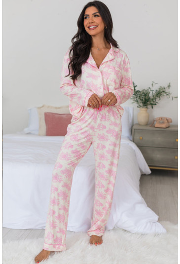 Pink Floral Long Sleeve and Pants Pajamas Set