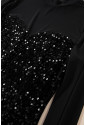 Black Sequin Velvet Sheer Mesh Mock Neck Blouse