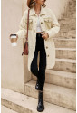 Beige Contrast Flap Pocket Single Breasted Teddy Coat