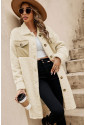 Beige Contrast Flap Pocket Single Breasted Teddy Coat