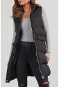 Black Longline Quilted Stand Collar Puffer Vest