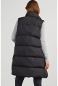 Black Longline Quilted Stand Collar Puffer Vest