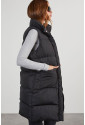 Black Longline Quilted Stand Collar Puffer Vest