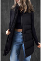 Black Longline Quilted Stand Collar Puffer Vest