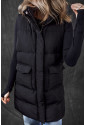 Black Longline Quilted Stand Collar Puffer Vest