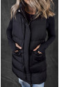 Black Longline Quilted Stand Collar Puffer Vest