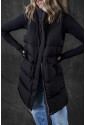 Black Longline Quilted Stand Collar Puffer Vest