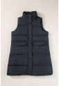 Black Longline Quilted Stand Collar Puffer Vest