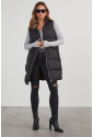 Black Longline Quilted Stand Collar Puffer Vest