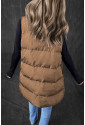 Brown Longline Quilted Stand Collar Puffer Vest