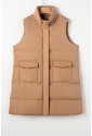 Brown Longline Quilted Stand Collar Puffer Vest