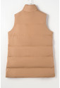 Brown Longline Quilted Stand Collar Puffer Vest