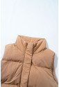 Brown Longline Quilted Stand Collar Puffer Vest