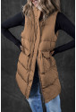 Brown Longline Quilted Stand Collar Puffer Vest