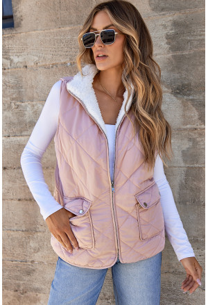 Pink Fleece Lined Quilted Vest Coats