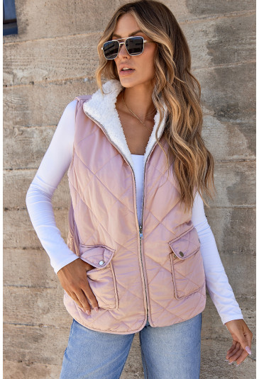 Pink Fleece Lined Quilted Vest Coats