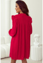 Fiery Red Textured Ruffled Trim V Neck Loose Fit Mini Dress