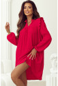 Fiery Red Textured Ruffled Trim V Neck Loose Fit Mini Dress