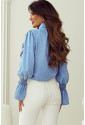 Ruffled Shirred Cuffs Denim Women Shirt