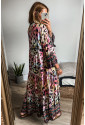 Pink Western Leopard Printed 3/4 Sleeve Buttoned Front Tiered Maxi Dress