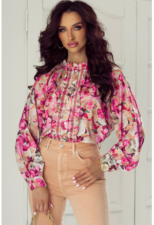 Vintage Floral Print Ruffled Loose Fit Shirt