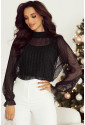 Black Dotty Lace Sheer Mock Neck Long Sleeve Blouse