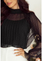 Black Dotty Lace Sheer Mock Neck Long Sleeve Blouse