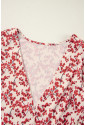 Red Floral Print Long Sleeve Open Back Blouse