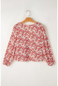 Red Floral Print Long Sleeve Open Back Blouse