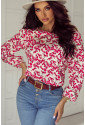 Red Floral Print Long Sleeve Open Back Blouse