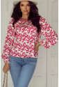 Red Floral Print Long Sleeve Open Back Blouse