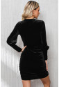 Black Velvet Puff Sleeve Ruched Bodycon Dress