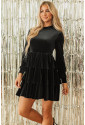 Black Velvet High Neck Tiered Ruffle Mini Dress