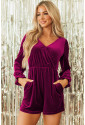 Velvet Surplice Neck Ruffled Sleeve High Waist Romper