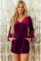 Velvet Surplice Neck Ruffled Sleeve High Waist Romper