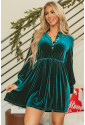 Velvet Buttoned Front Ruffled Mini Dress