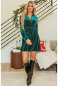 Velvet Buttoned Front Ruffled Mini Dress