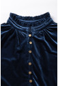 Blue Frilled Neck Buttoned Front Velvet Top