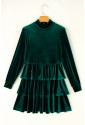 Green Velvet High Neck Tiered Ruffle Mini Dress