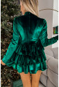 Green Velvet High Neck Tiered Ruffle Mini Dress