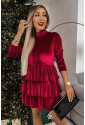 Red Velvet High Neck Tiered Ruffle Mini Dress