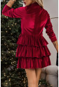 Red Velvet High Neck Tiered Ruffle Mini Dress