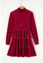 Red Velvet High Neck Tiered Ruffle Mini Dress