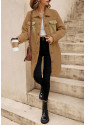 Beige Contrast Flap Pocket Single Breasted Teddy Coat