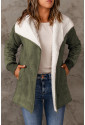 Green Faux Suede Fleece Lined Open Front Jacket